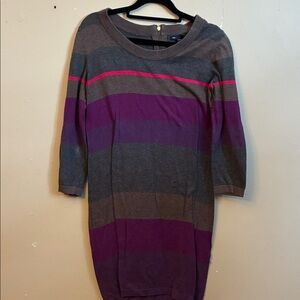 GAP Striped Purple, Gray & Pink Knit Long Sleeve Dress